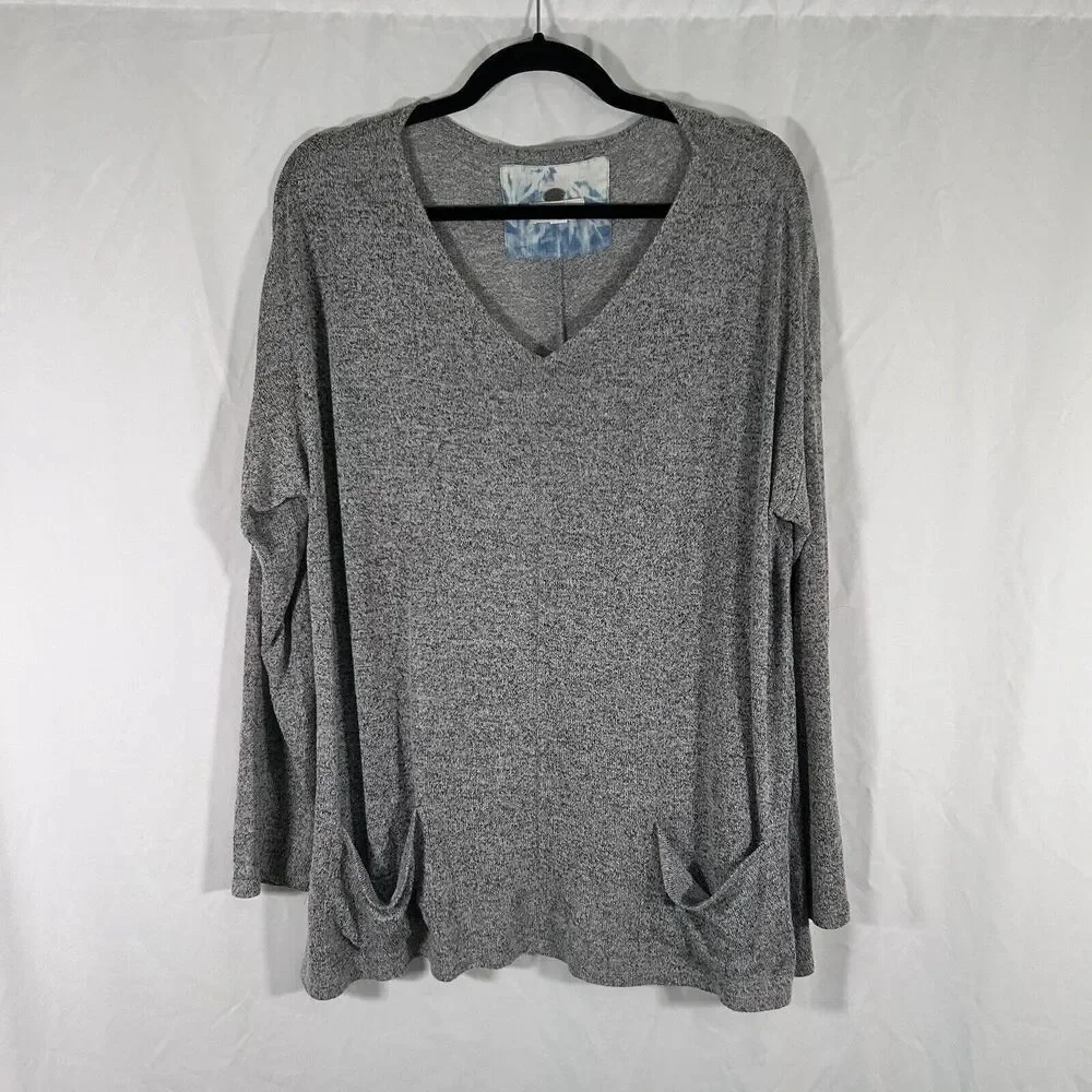cupio Sweater Women's Large Grey Lightweight Vneck Long Sleeve Pockets